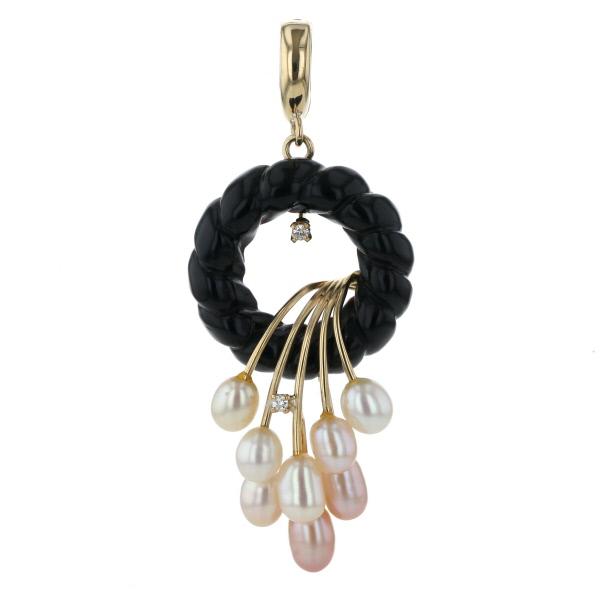 新品 K18 淡水真珠 たくさんの珠が揺れるデザイン K18 天然淡水パール