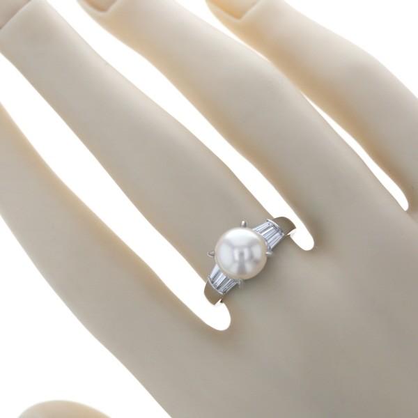 Pt850 プラチナ リング パール 真珠 8.6mm ダイヤモンド 0.35ct 一粒 テーパーバケット 指輪 11号 【新品仕上済】【zz】【中古】_6