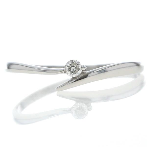 Pt900 プラチナ リング ダイヤモンド 0.03ct メレダイヤ 一粒 カーブ V 