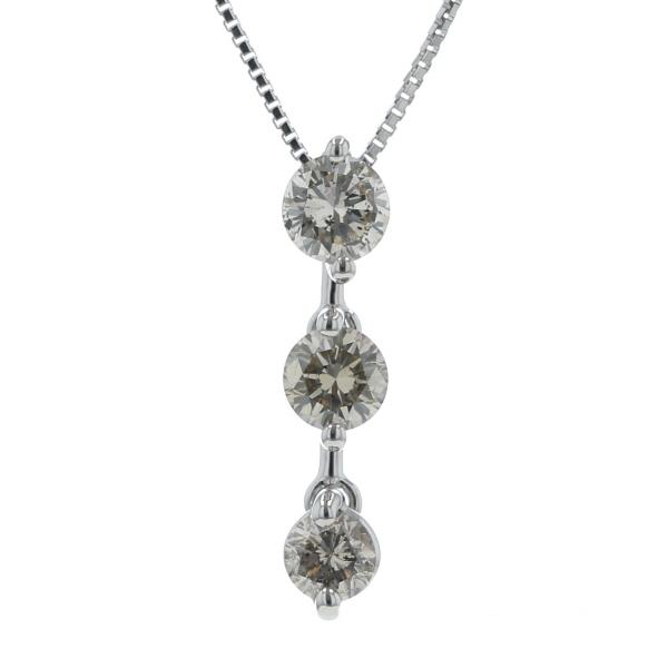 Pt900 Pt850 プラチナ ネックレス ダイヤモンド 1.00ct 3連 スリーストーン ラウンド シンプル 44cm【新品仕上済】【zz】【中古】