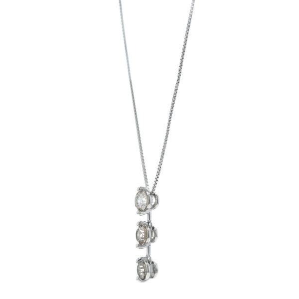 Pt900 Pt850 プラチナ ネックレス ダイヤモンド 1.00ct 3連 スリーストーン ラウンド シンプル 44cm【新品仕上済】【zz】【中古】_1