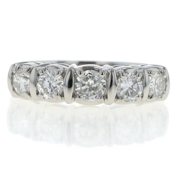 Pt900 プラチナ リング 5粒 ダイヤモンド 1.00ct 一文字 ストレート デザイン 13号 指輪【新品仕上済】【zz】【中古】