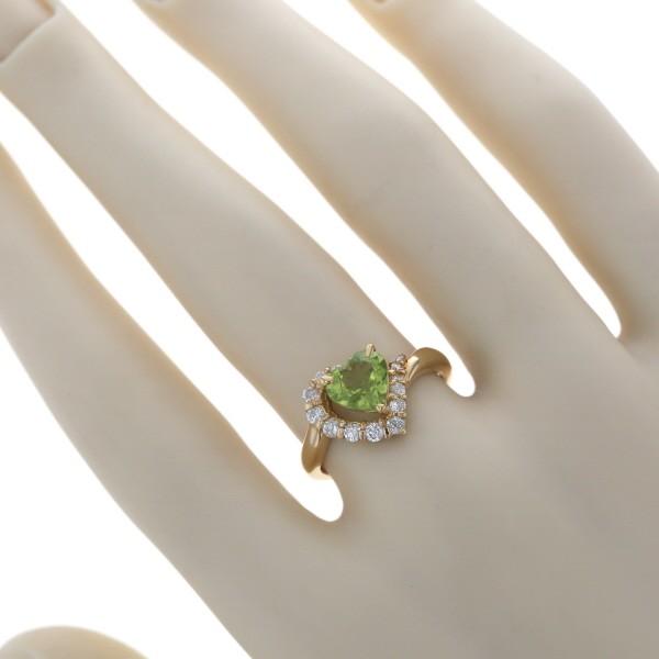 K18YG イエローゴールド リング ペリドット ダイヤモンド 0.28ct ハート 取り巻き ウェーブ 指輪 10号【新品仕上済】【zz】【中古】_6