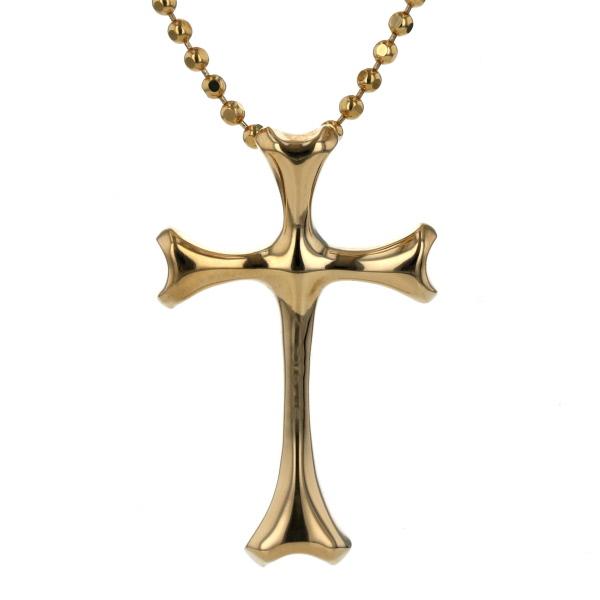 K18YG イエローゴールド ネックレス クロス 十字架 大ぶり カットボールチェーン メンズ 40cm【新品仕上済】【zz】【中古】の通販は 69,575円