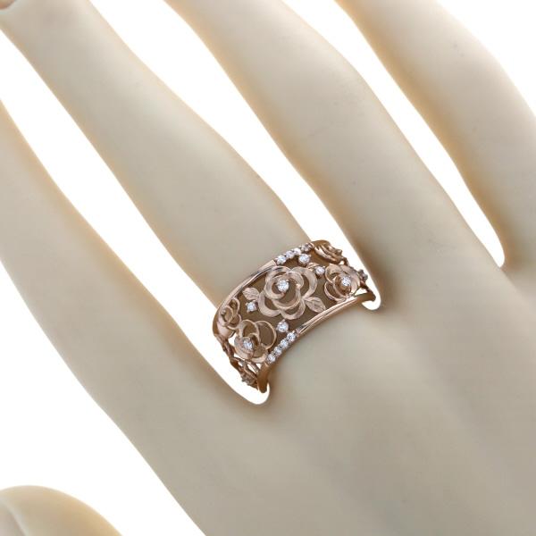 K18PG ピンクゴールド リング ダイヤモンド 0.15ct バラ 薔薇 花 