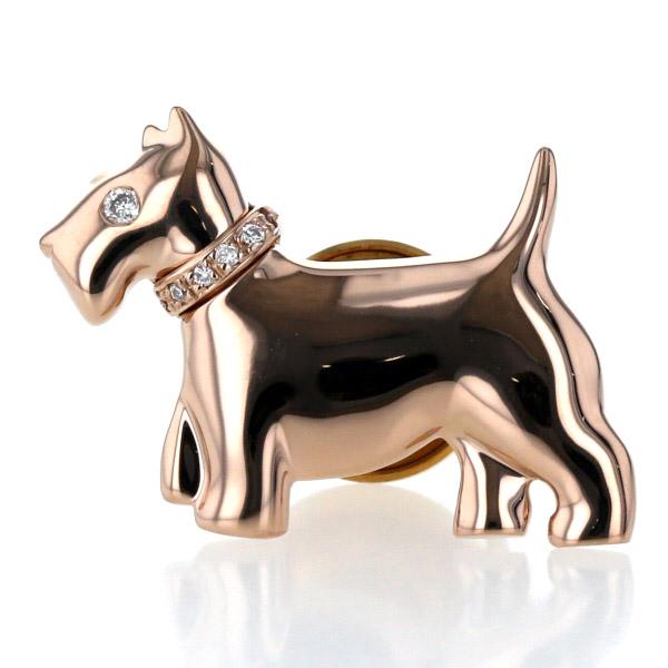 値下げ K18PG ピンクゴールド 真鍮 ブローチ ダイヤモンド 0.03ct ダイヤ 犬 ドッグ テリア シュナウザー【新品仕上済】【zz】【中古】