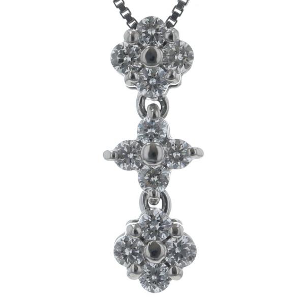 Pt850 Pt900 プラチナ ネックレス ダイヤモンド 0.28ct 2way 3連 花 フラワー ハート デザイン 40cm【新品仕上済】【zz】【中古】