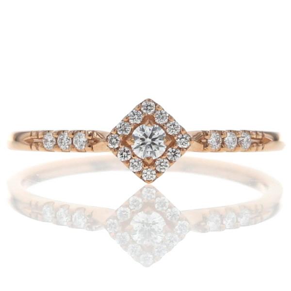 StarJewelry スタージュエリー K18PG スクエアヘイローリング ダイヤモンド 0.10ct 現行 指輪 9号 箱付【新品仕上済】【zz】【中古】