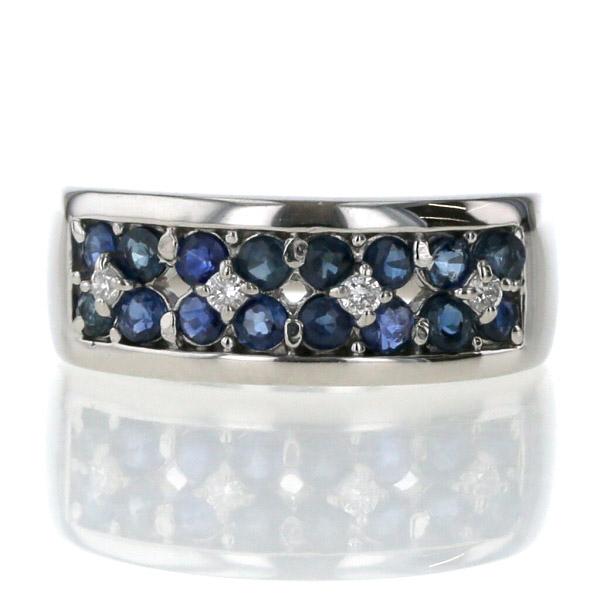 Pt900 プラチナ リング サファイア 1.18ct ダイヤモンド 0.05ct 花  