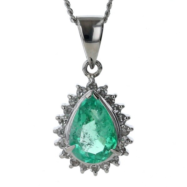 Pt900 Pt850 プラチナ ネックレス エメラルド 0.67ct ダイヤモンド 0.16ct ペアシェイプ 取り巻き 40cm【新品仕上済】【zz】【中古】の通販は