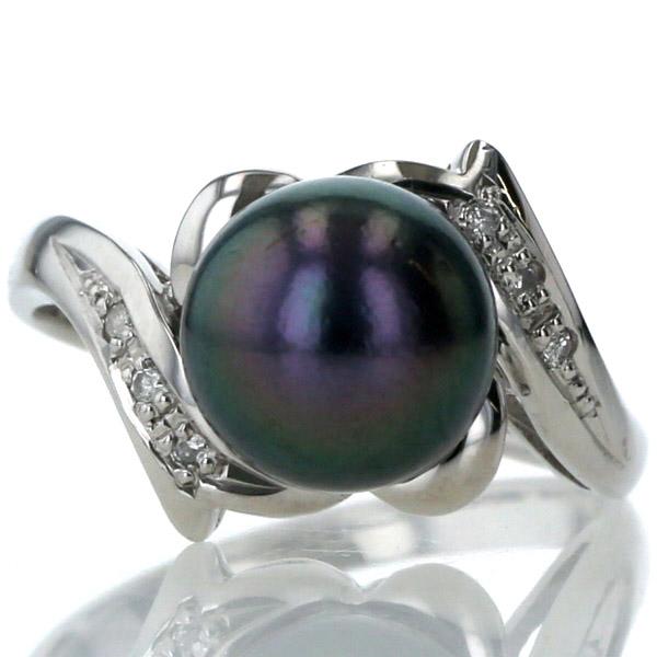 Pt900 プラチナ リング 黒真珠8.7mm ダイヤモンド ブラックパール 黒 ウェーブ 抱き合わせ 指輪 11.5号【新品仕上済】【zz】【中古】の通販は 24,090円