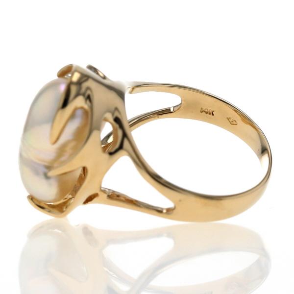 K14YG イエローゴールド リング 真珠 ダイヤモンド バロックパール