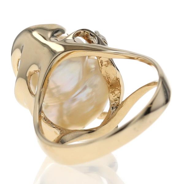 K14YG イエローゴールド リング 真珠 ダイヤモンド バロックパール