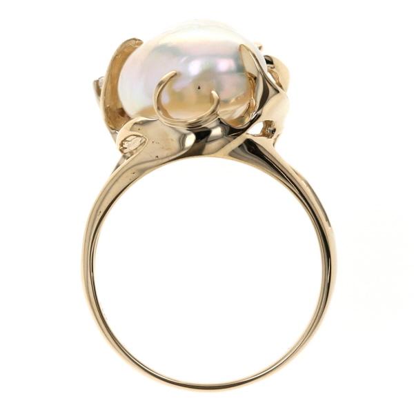 K14YG イエローゴールド リング 真珠 ダイヤモンド バロックパール