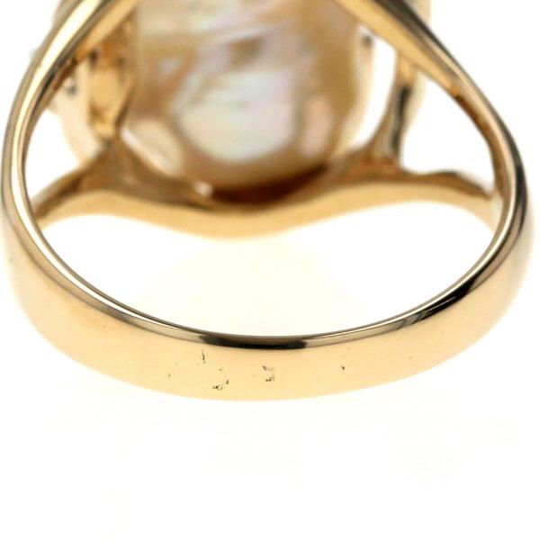 K14YG イエローゴールド リング 真珠 ダイヤモンド バロックパール