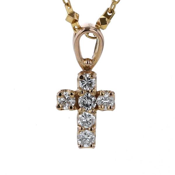 田中貴金属 K18PG K18YG ネックレス ダイヤモンド 0.20ct ラウンド 6粒  