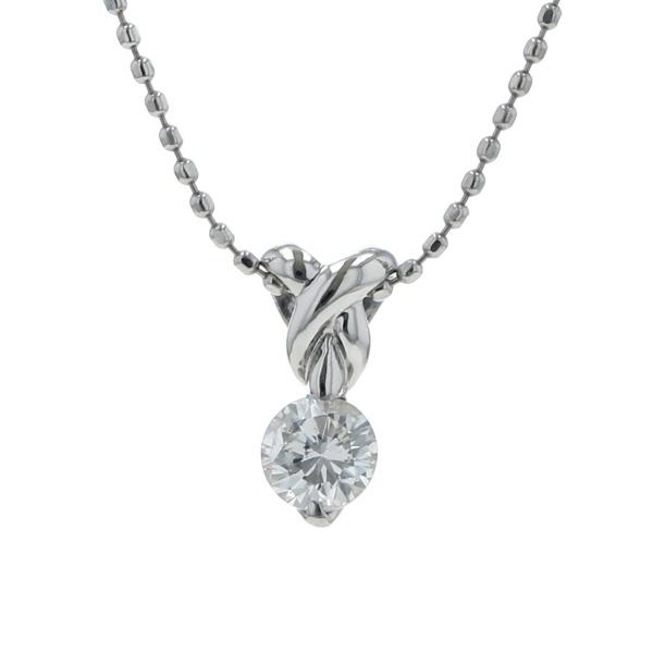 Pt900 Pt850 プラチナ ネックレス ダイヤモンド 0.34ct 一粒石 ソリテール クロス シンプル 40cm【新品仕上済】【zz】【中古】