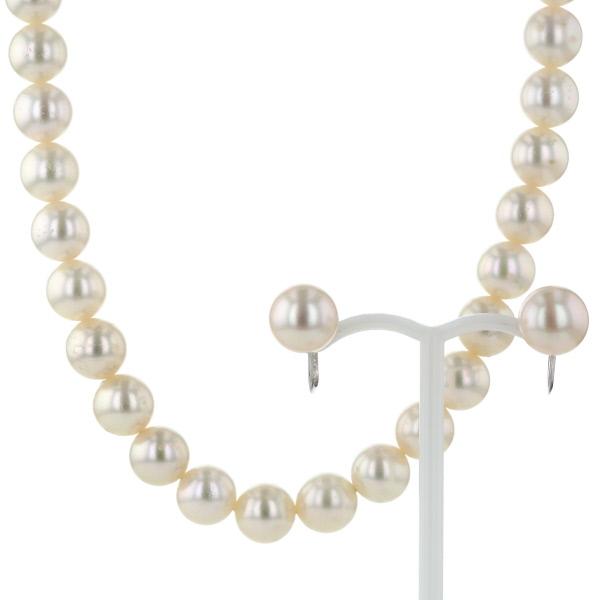 SILVER K14WG シルバー ホワイトゴールド ネックレス イヤリング アコヤ真珠 7.8mm/8.6mm 2点セット 42cm【新品仕上済】【zz】【中古】の通販は