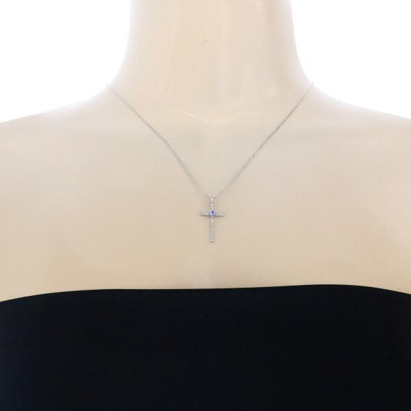 K18WG ホワイトゴールド ネックレス タンザナイト ダイヤモンド 0.12ct 十字架 クロス ハート 39cm【新品仕上済】【zz】【中古】_4