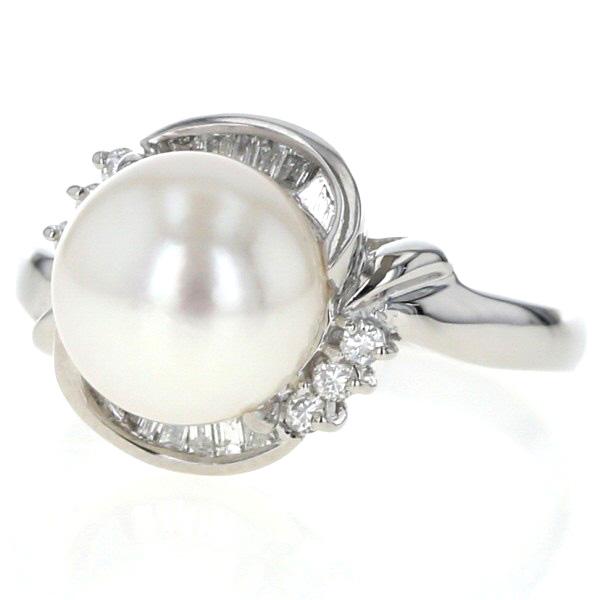 Pt900 プラチナ リング パール 真珠 9.0mm ダイヤモンド 0.15ct 