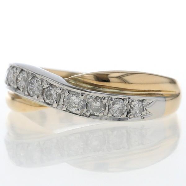 K18YG Pt900 コンビ リング ダイヤモンド 0.30ct ラウンド クロス