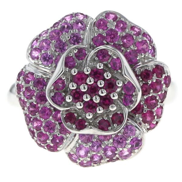 K18WG ホワイトゴールド リング ルビー 1.12ct ピンクサファイア 0.45ct フラワー 花 パヴェ 指輪 10.5号【新品仕上済】【zz】【中古】