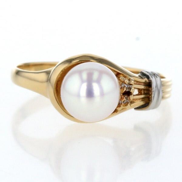 K18YG Pt900 イエローゴールド プラチナ リング アコヤ真珠6.3mm パール ダイヤモンド ベルト 9号 指輪【新品仕上済】【af】【中古】の通販は