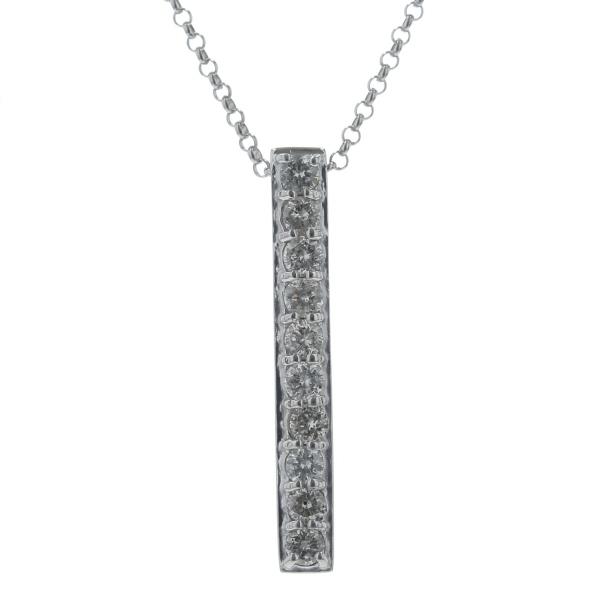 K18WG Pt1000 ホワイトゴールド プラチナ ネックレス ダイヤモンド 0.50ct 10粒 バー ストレート 40cm【新品仕上済】【zz】【中古】