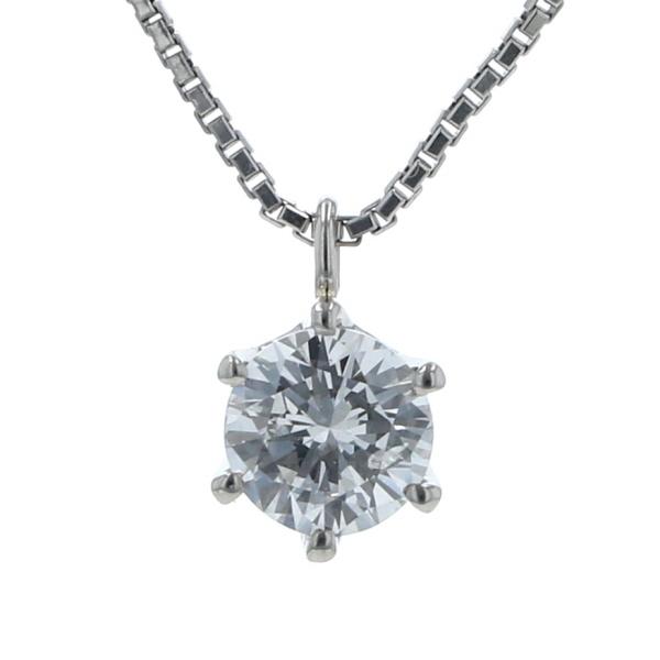 Pt850 Pt プラチナ ネックレス ダイヤモンド0.526ct 一粒石 ソリテール ミルククラウン シンプル 40cm 鑑別書【新品仕上済】【zz】【中古】