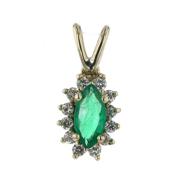 K14YG イエローゴールド ネックレストップ エメラルド 0.41ct ダイヤモンド 0.14ct マーキス 取り巻き【新品仕上済】【zz】【中古】の通販は