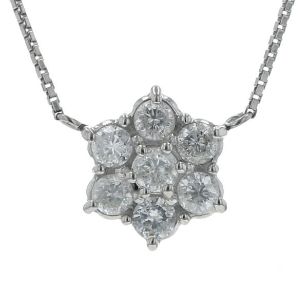 Pt850 プラチナ ネックレス ダイヤモンド 0.70ct フラワー 花 デイジー 両引きチェーン 41cm【新品仕上済】【zz】【中古】
