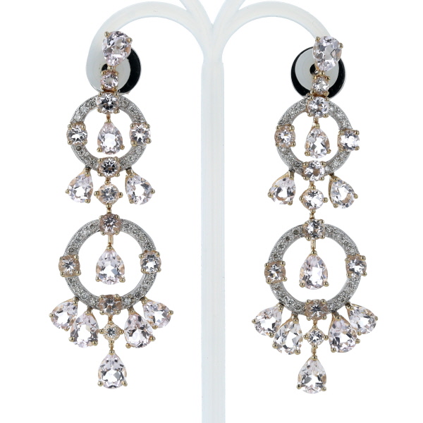 K18WG K18YG ピアス ダイヤモンド 0.37ct ピンクトパーズ 7.01ct シャンデリア サークル ドロップ 雫【新品仕上済】【zz】【中古】の通販は 108,900円