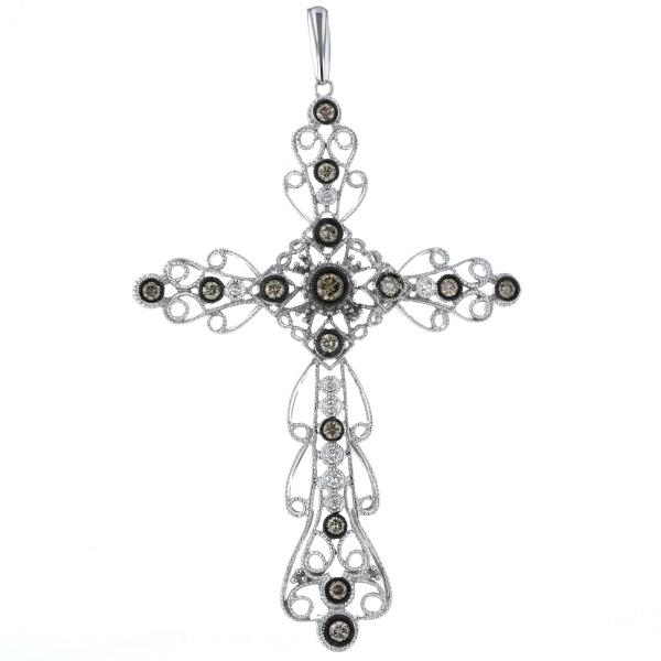 極美品】ダイヤモンド クロス ペンダントトップ K18WG チャーム 十字架