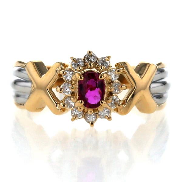 Pt900 K18YG プラチナイエローゴールド リング ルビー ダイヤモンド