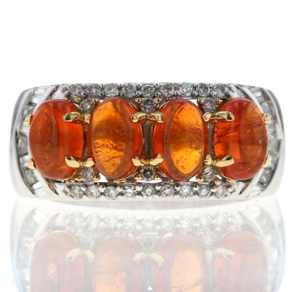 値下げ GSTV K18WG YG リング スペサルタイトガーネット 3.26ct ダイヤモンド 0.40ct カボション 箱付 指輪 12号【新品仕上済】【zz】【中古】