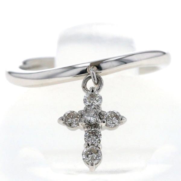 Pt900 プラチナ リング ダイヤモンド 0.12ct クロス 十字架 チャーム ウェーブ ピンキー 指輪 2号【新品仕上済】【zz】【中古】