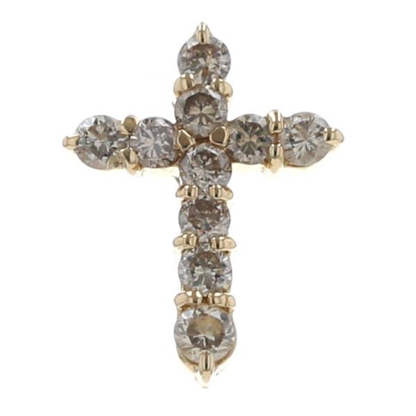 K18YG イエローゴールド ネックレス トップ ブラウンダイヤモンド 0.3ct クロス 十字架 モチーフ 【新品仕上済】【zz】【中古】