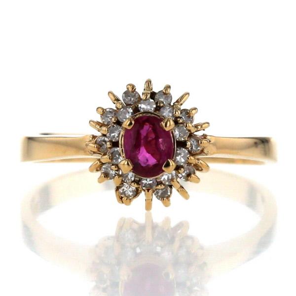 K18YG リング 指輪 10号 ルビー ダイヤ 0.08 総重量約4.9g 中古 美品