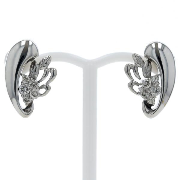 Pt900 プラチナ ピアス ダイヤモンド 0.16ct/0.16ct ラウンド 5粒 花 フラワー 葉 リーフ 植物 ボリューム【新品仕上済】【zz】【中古】 46,200円