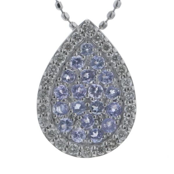 K18WG ホワイトゴールド ネックレス ダイヤモンド 0.11ct タンザナイト 0.11ct ドロップ 雫 パヴェ 45cm【新品仕上済】【zz】【中古】
