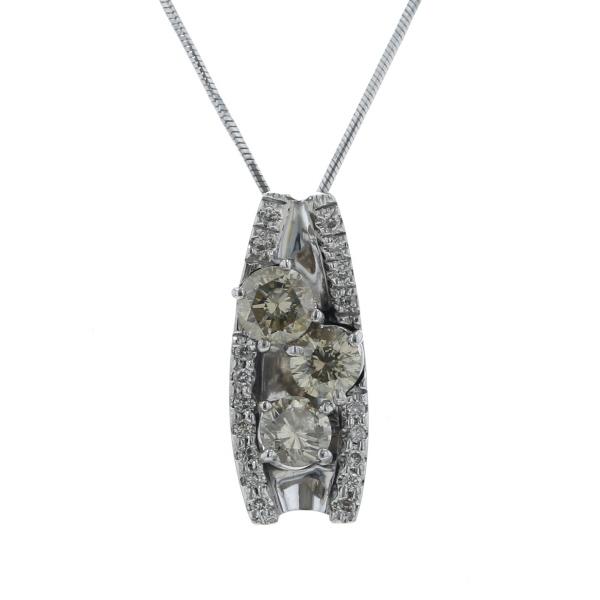 値下げ K18WG ホワイトゴールド ネックレス ブラウンダイヤモンド 1.05ct ダイヤモンド 0.11ct ライン 50cm【新品仕上済】【zz】【中古】