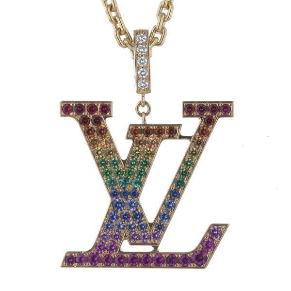 LOUIS VUITTON ルイヴィトン K18YG ペンダントXLレインボー ルビー サファイア エメラルド マルチ 現行 76cm【新品仕上済】【zz】【中古】