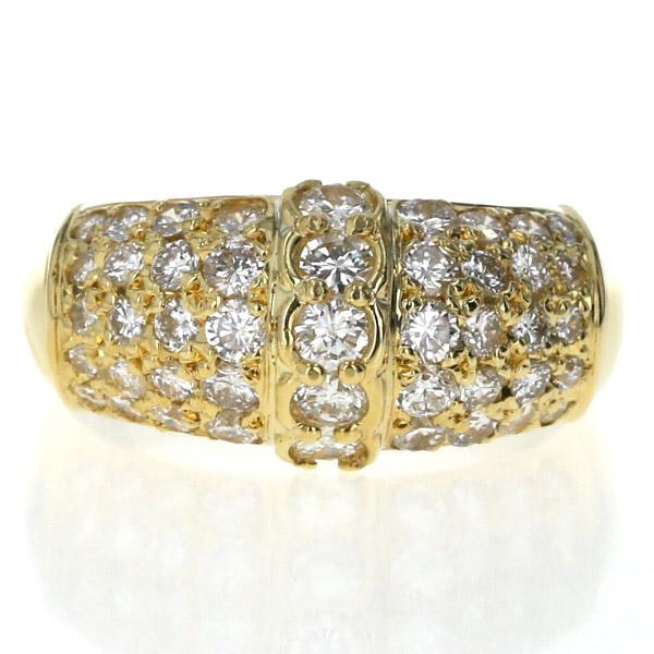 K18YG イエローゴールド リング ダイヤモンド 1.51ct ラウンド パヴェ ドーム型 デザイン 指輪 14.5号【新品仕上済】【zz】【中古】の通販は