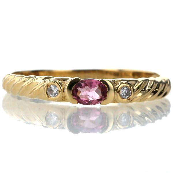 K18YG イエローゴールド リング ピンクトルマリン ダイヤモンド0.02ct ロープアーム シンプル 指輪 12.5号【新品仕上済】【zz】【中古】の通販は