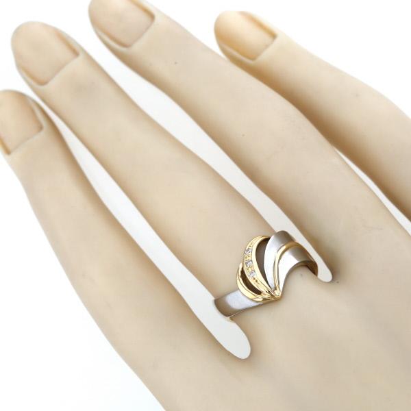 K18YG Pt900 イエローゴールド プラチナ リング サファイア リーフ