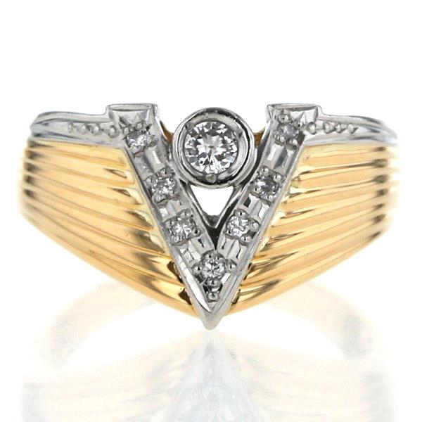 K18YG Pt900 イエローゴールド プラチナ リング ダイヤモンド 0.10ct  