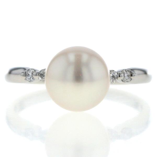 Pt900 プラチナ リング パール 真珠 8.4mm ダイヤモンド 0.08ct
