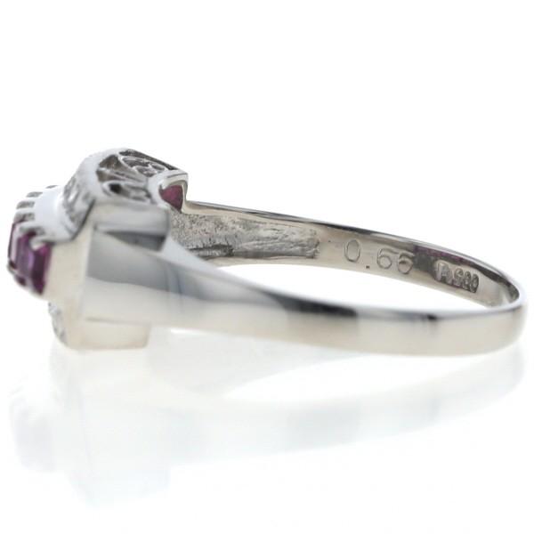 Pt900 プラチナ リング ルビー 0.66ct ダイヤモンド 0.12ct 3列 