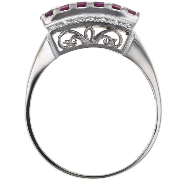 Pt900 プラチナ リング ルビー 0.66ct ダイヤモンド 0.12ct 3列 