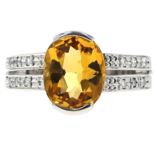 Pt900 プラチナ リング ゴールデンベリル 2.68ct ダイヤモンド 0.11ct イエロー ライン 二連 大粒 指輪 11.5号【新品仕上済】【zz】【中古】